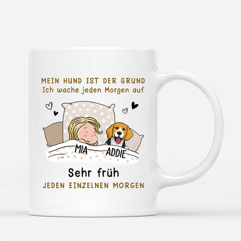 personalisierte tasse frau mit hund im bett in weiss[product]