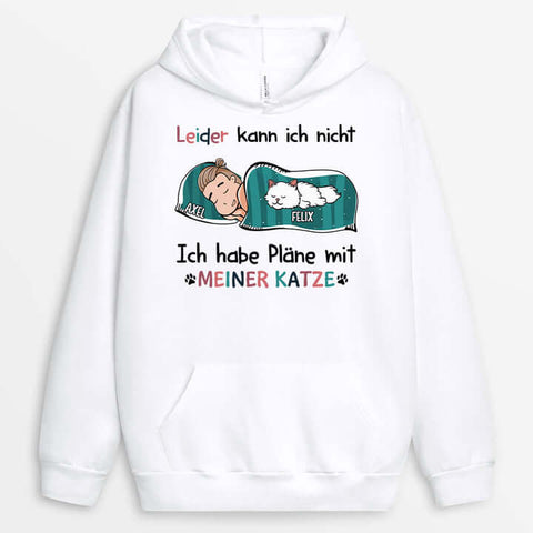 personalisierter hoodie mit junge und katze im bett in weiß[product]