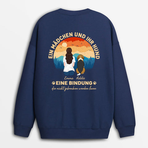 personalisierter pullover mädchen und hund in blau