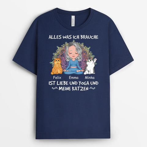 Personalisiertes Alles Was Ich Brauche Ist Liebe Und Yoga Und Meine Katzen T-shirt Geschenk 50 Geburtstag Mama