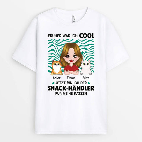 Personalisiertes Früher War Ich Cool Jetzt Bin Ich Der Snack-Händler Für Meine Katzen T-Shirt lustige T Shirts zum 18 Geburtstag[product]
