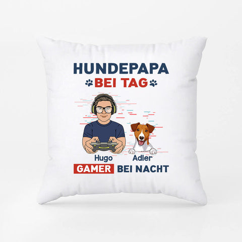 Personalisiertes Hundepapa Bei Tag Gamer Bei Nacht Kissen Geschenke für Hundepapa[product]