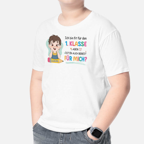 Personalisiertes Ich Bin Fit Für Die 1. Klasse Kinder T-Shirt Sprüche zur Einschulung Junge