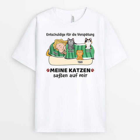 Personalisiertes Ich Bin Spät Meine Katze Saß Auf Mir T-shirt Lustige Sprüche auf T shirts[product]