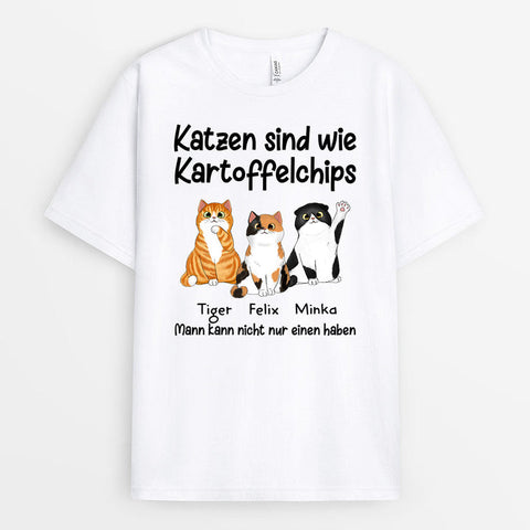 Personalisiertes Katzen Sind Wie Chips T-Shirt Katzenliebhaber Geschenke zum Geburtstag[product]