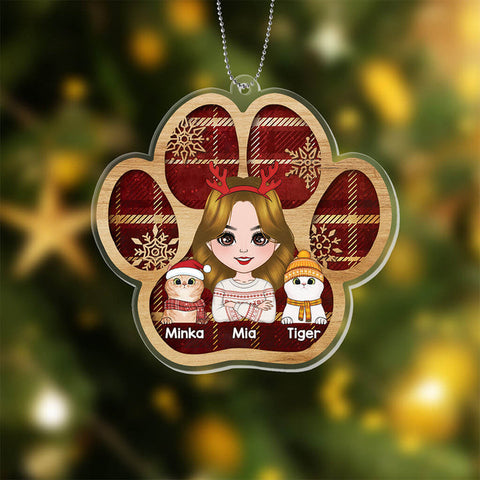 Personalisiertes Katzenmama Katzenpapa Pfotenabdruck Weihnachten Ornament Lustiges Geschenk für Freundin[product]