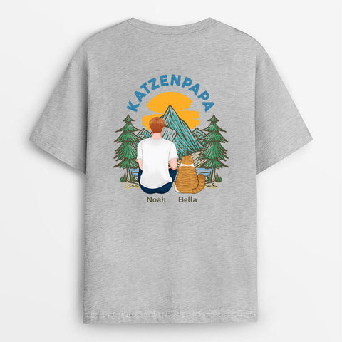 Personalisiertes Katzenpapa Katzenmama im Wald Rückenseiten T-shirt T Shirt zum 18 Geburtstag[product]