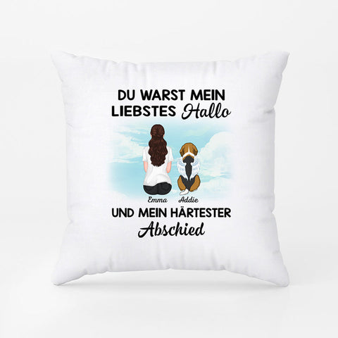 Geschenkideen für Paare mit Hunde personalisiertes kissen frau mit hund im himmel in weiss[product]