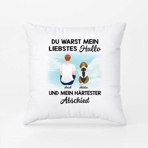 personalisiertes kissen mann mit hund im himmel in weiss[product]