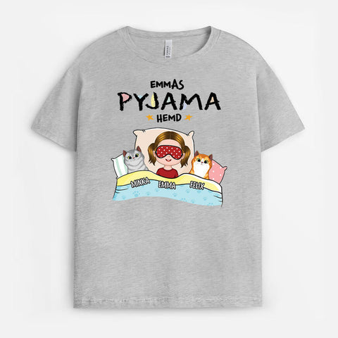 Personalisiertes Pyjama Hemd Mit Katze Kinder T-shirt Geschenke für Katzenliebhaber zum Geburtstag[product]