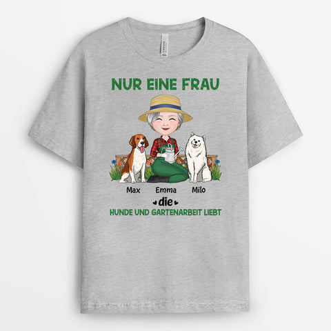 personalisiertes t-shirt frau im garten mit hund[product]