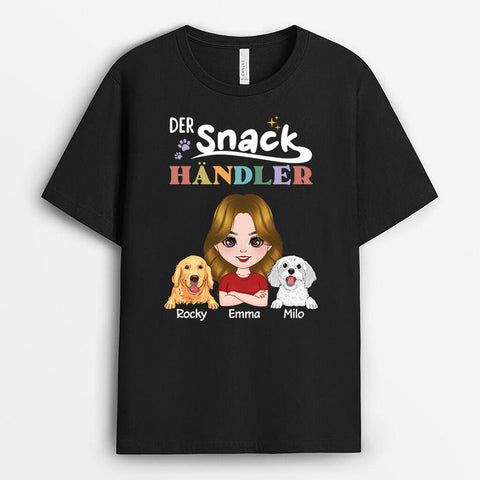 Geschenke für Paare mit Hund motive personalisiertes t-shirt frau mit 2 hunden in schwarz