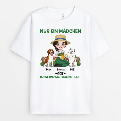 personalisiertes t-shirt frau mit 2 hunden in weiss[product]