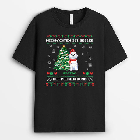 personalisiertes t-shirt hund und weihnachtsbaum in schwarz[product]