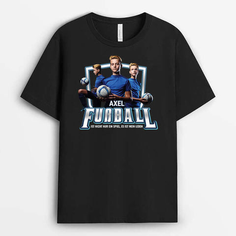 lustige Geschenkideen zum 18 geburtstag für Jungs personalisiertes t-shirt mit fußballer in schwarz[product]