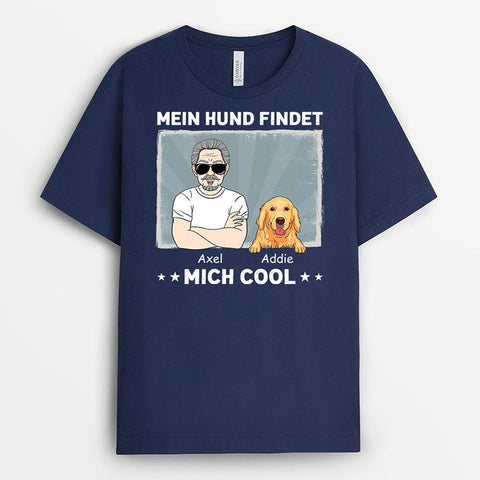 personalisiertes t-shirt mit hund und mann in blau