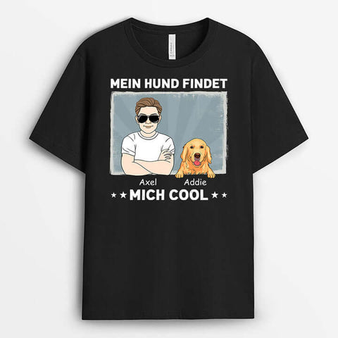 personalisiertes t-shirt mit junge und hund in schwarz