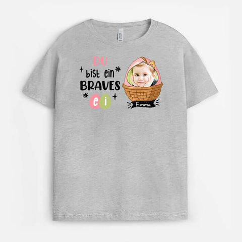 Geschenkideen Junge 8 jahre personalisiertes t-shirt mit Kind und oster in grau[product]