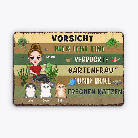 Personalisiertes Hier Wohnen Eine Verrückte Pflanzenfrau Und Ihre Liebenswerten Katzen Türschild Lustige Geschenke Katzenliebhaber[product]