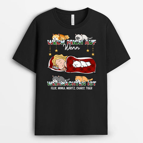 Personalisiertes Weck Mich Auf Wenn Es Weihnachten Ist Katzen T-Shirt Lustige Geschenke für die Beste Freundin[product]