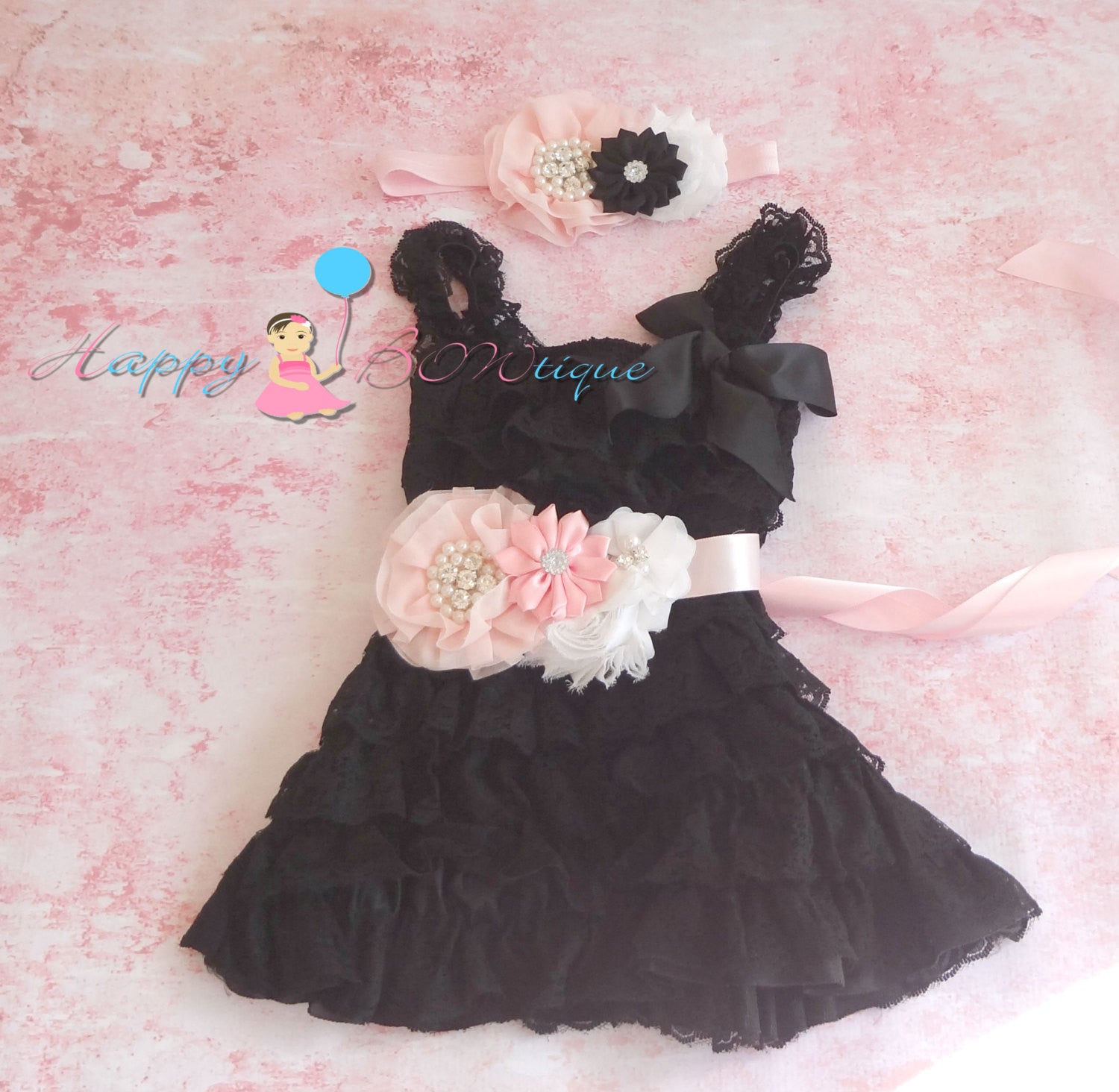 black and baby pink dress