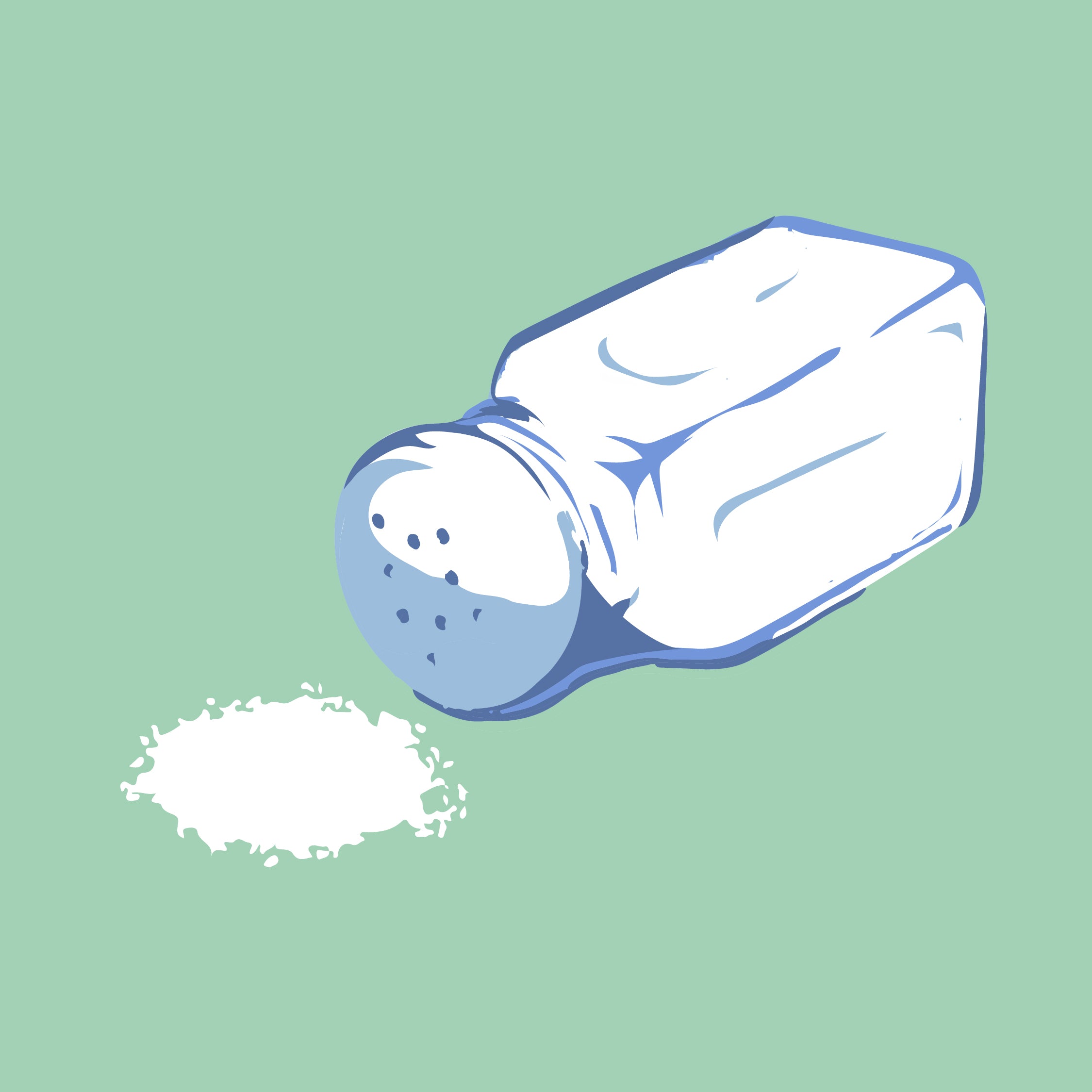 Ilustración de un salero tumbado con sal al lado.