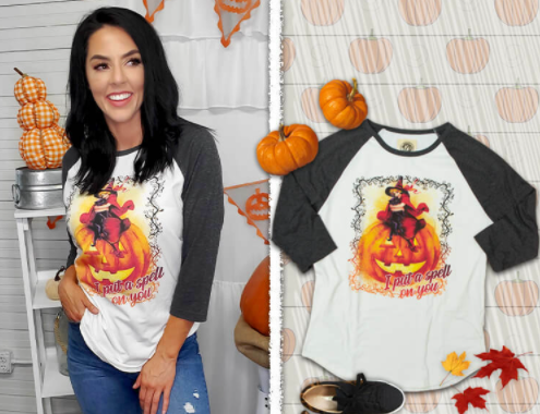 I Put a Spell On You Vintage Halloween 3/4 Sleeve Raglan