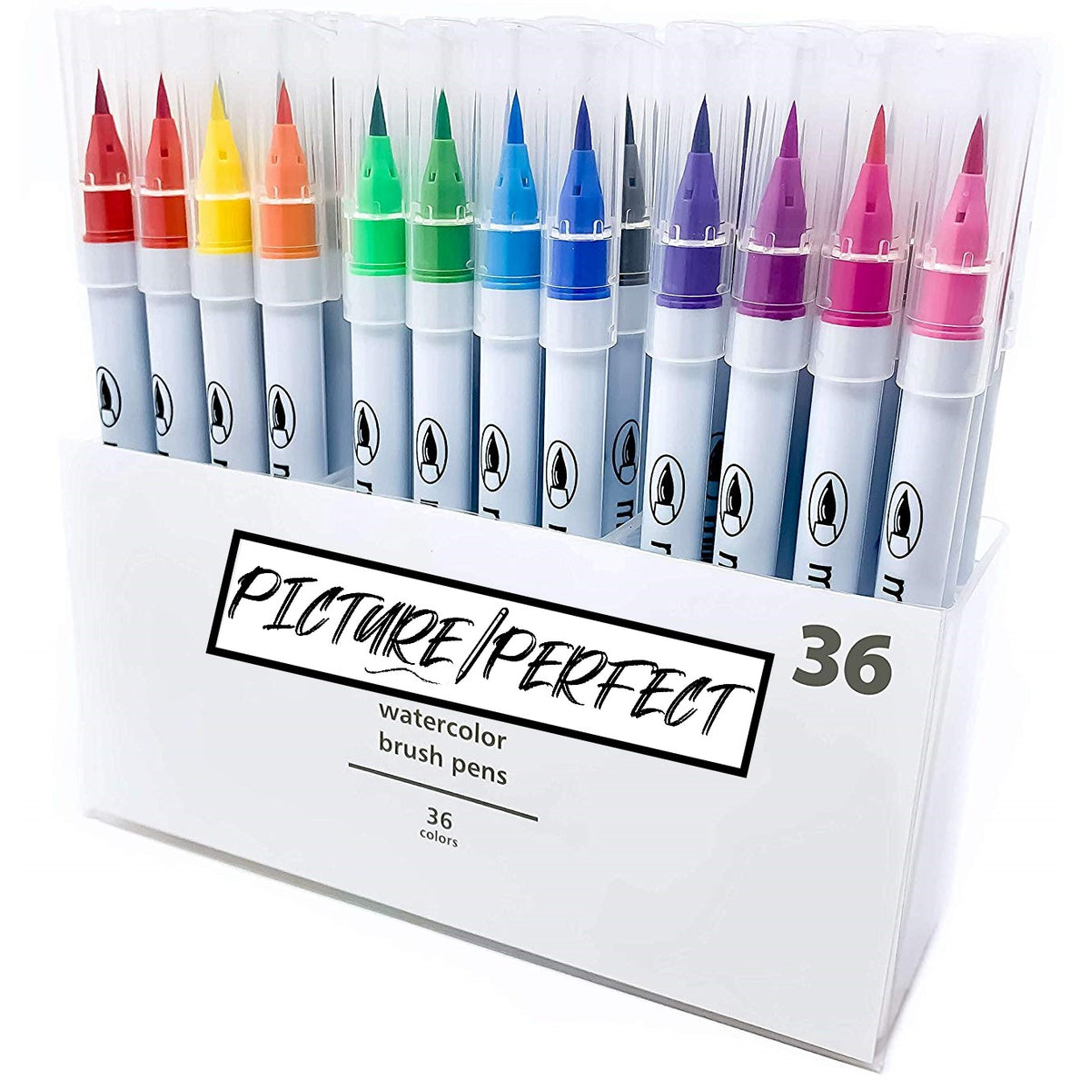 Picture/Perfect Watercolor Brush Tip Markers, 36 Colors, Flexible Nylo