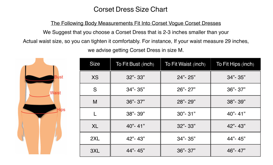 Size Chart Corset Dress