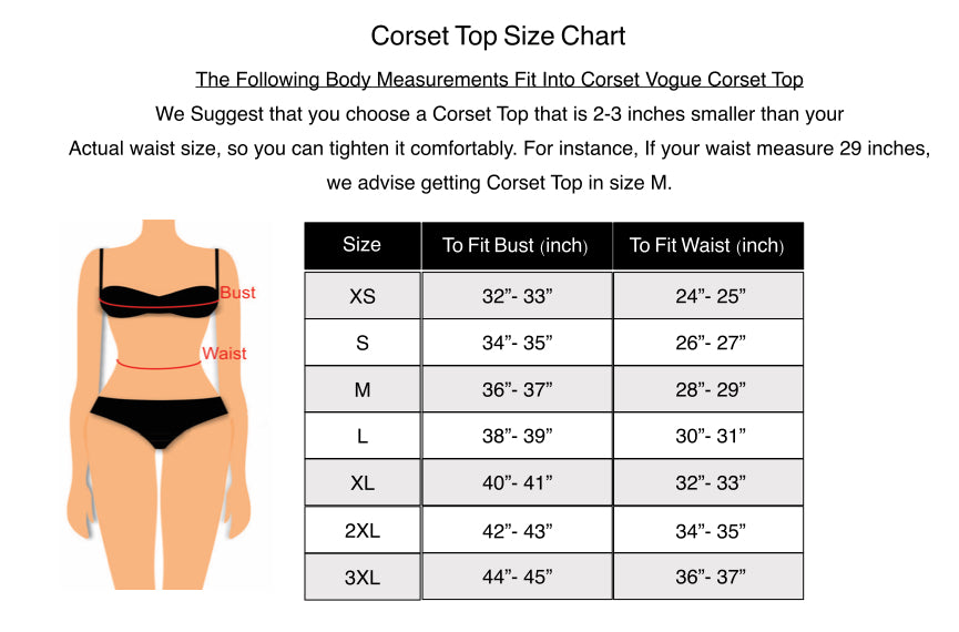 Corset Top Size Chart