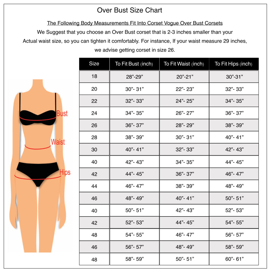 Over Bust Size Chart