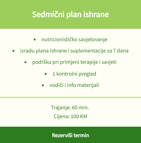 Sedmični plan ishrane jelovnik  nutricionista nutricionistkinja Ena Tešić Banja Luka  online