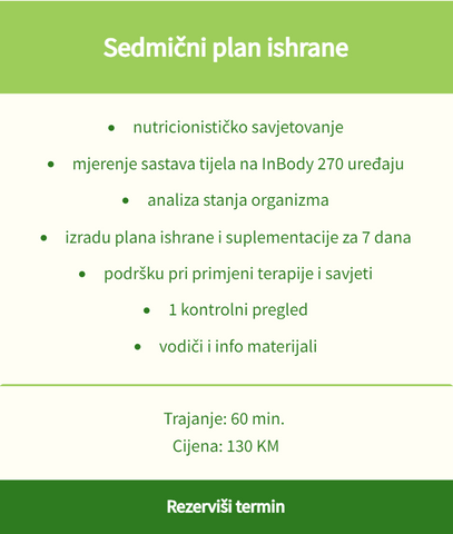 Sedmični plan ishrane jelovnik  nutricionista nutricionistkinja Ena Tešić Banja Luka 