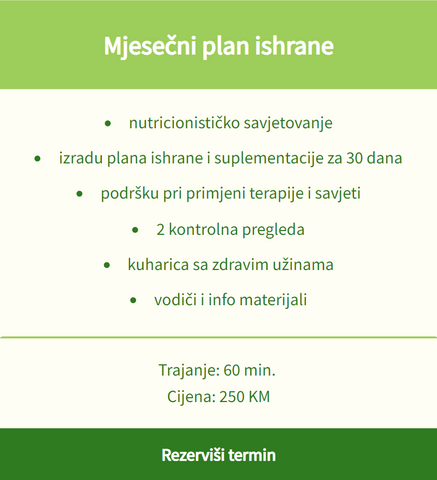 Mjesečni plan ishrane jelovnik  nutricionista nutricionistkinja Ena Tešić Banja Luka  online