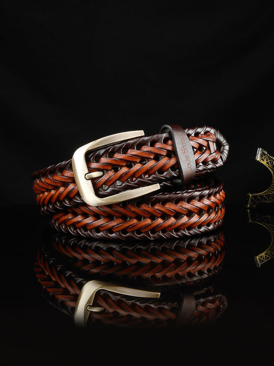 Italian Braided Leather Two Tone Casual Belt in Navy & Brown