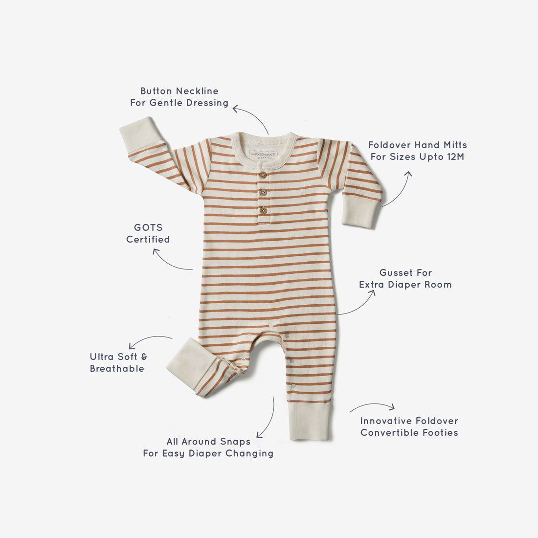 Organic Cotton Button Romper - Milo Stripe