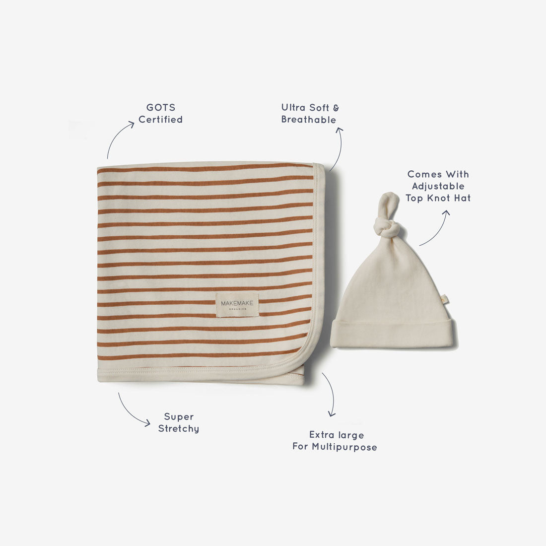 Organic Cotton Swaddle + Knotted Hat Set - Milo Stripe