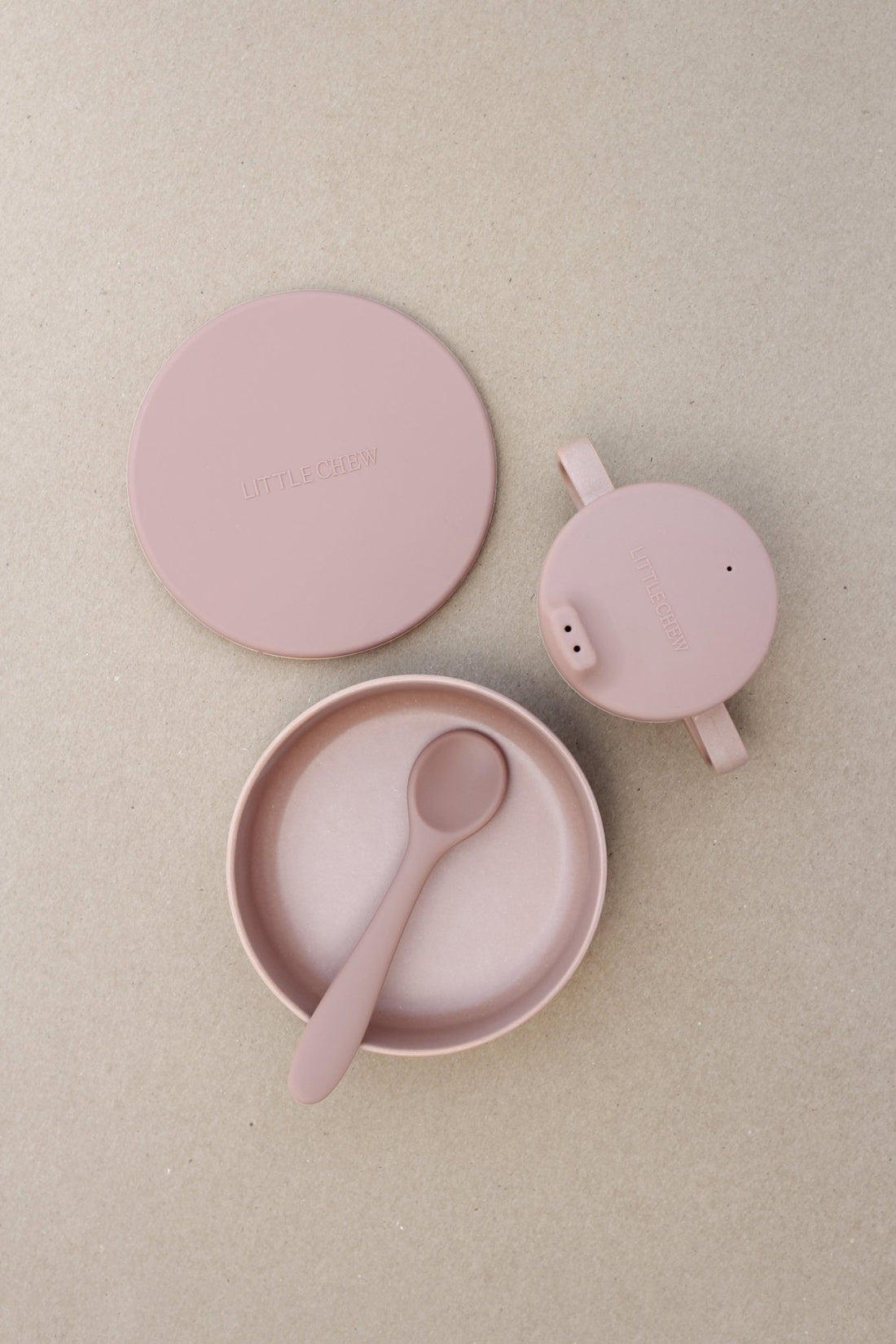 Bamboo + Silicone Baby Dish Set - Cinder Rose