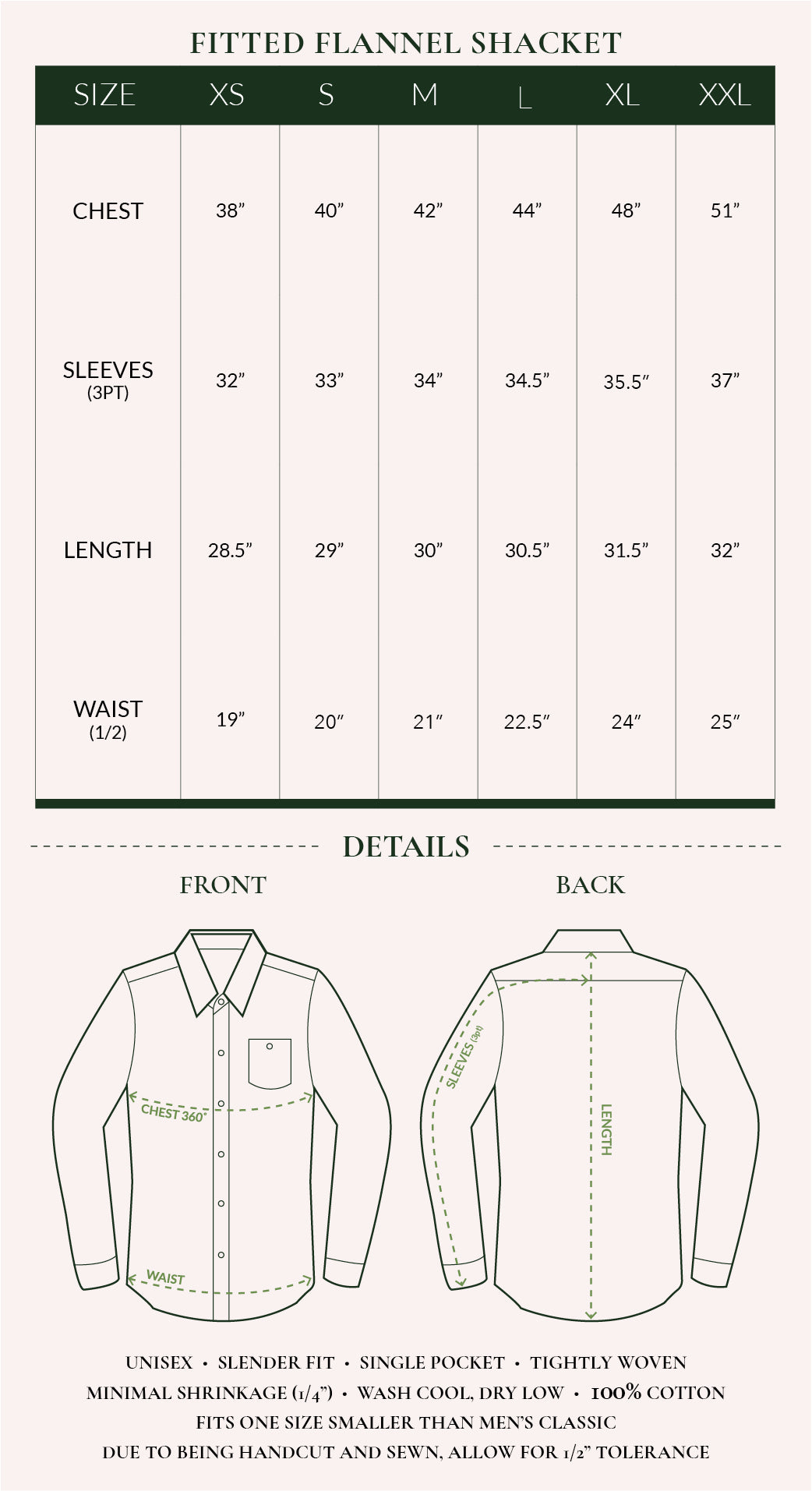 fitted shacket size chart
