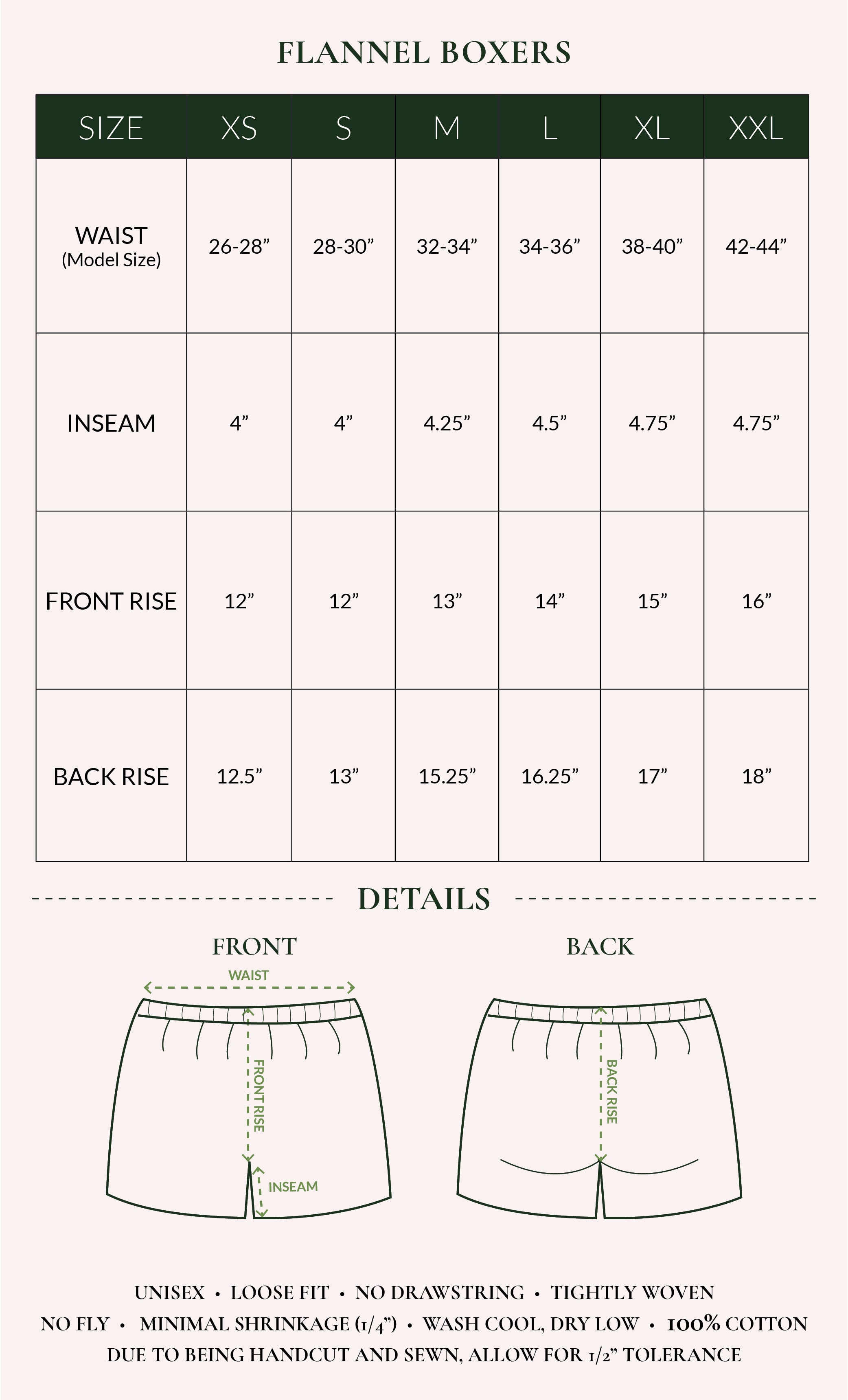 flannel boxer size chart