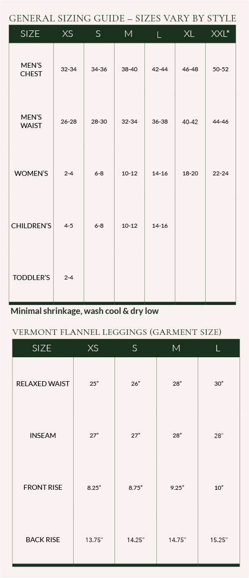 leggings size chart