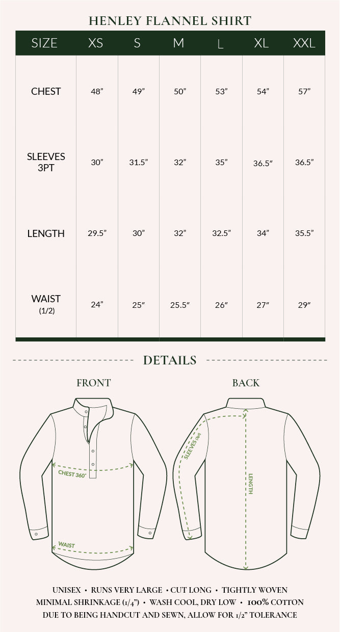 henley size chart