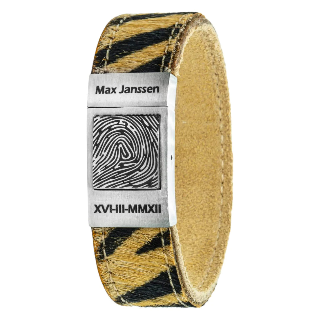Vingerafdruk op Armband - Gevlochten leer (Zwart / Bruin leer)