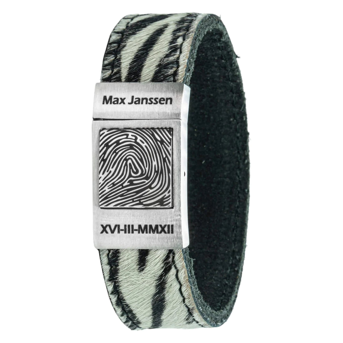 Vingerafdruk op Armband - Gevlochten leer (Zwart / Bruin leer)