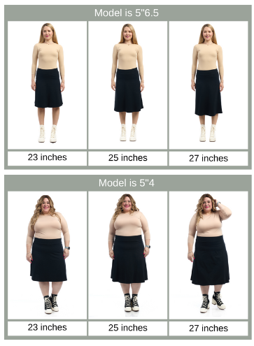 comparison of A-line skater skirt in different lengths