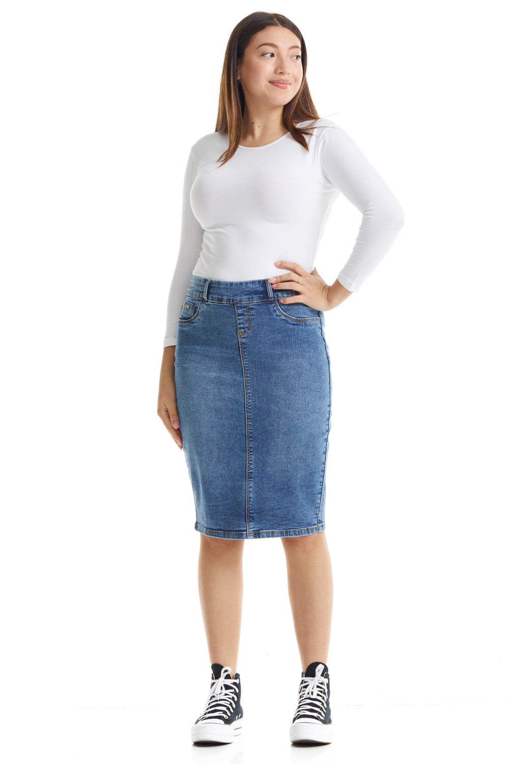Women's Juniors/Plus Size Middle - Length Stretch Denim Pencil Skirt –  Fashion2Love