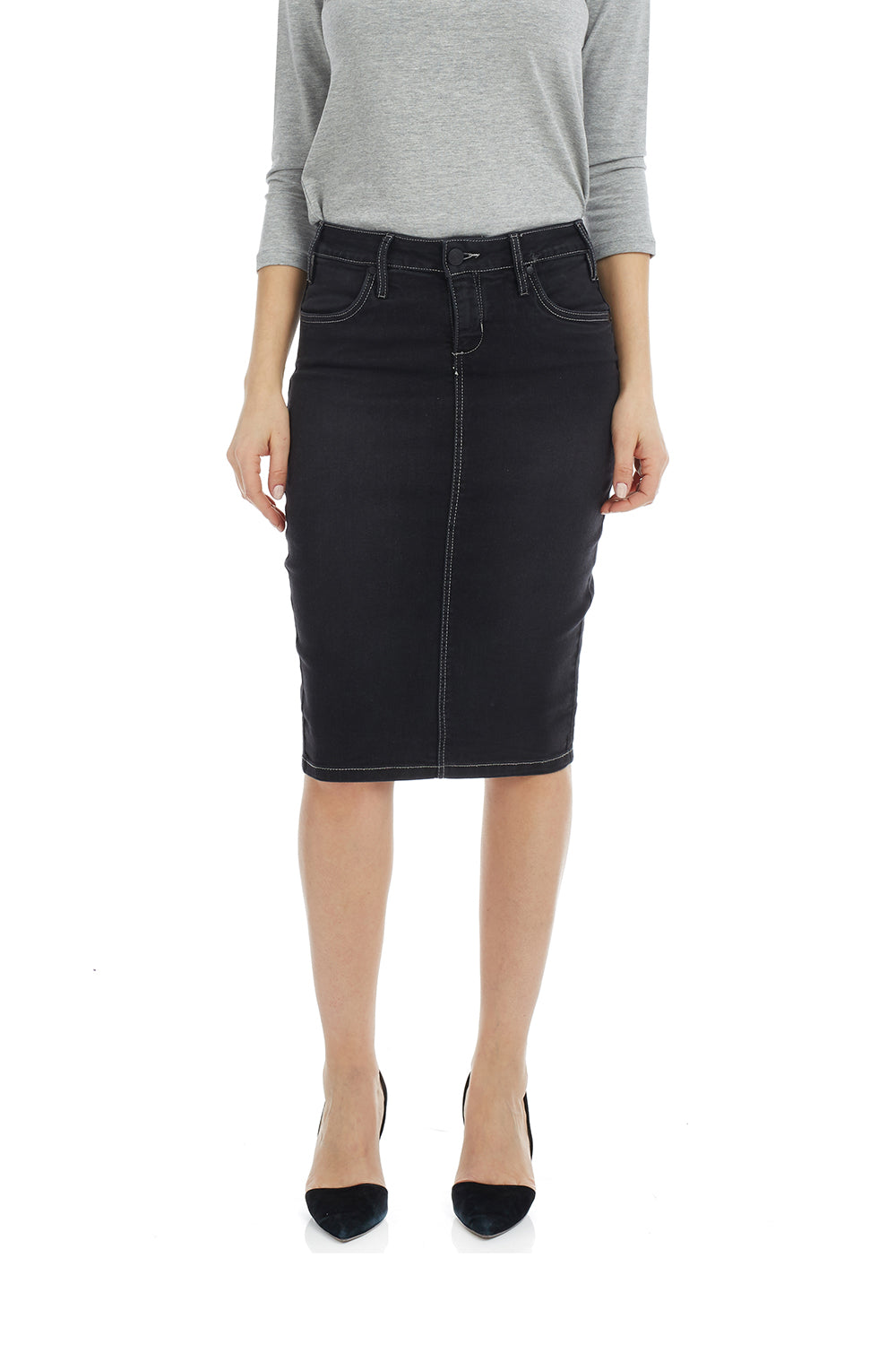 black denim jean skirt
