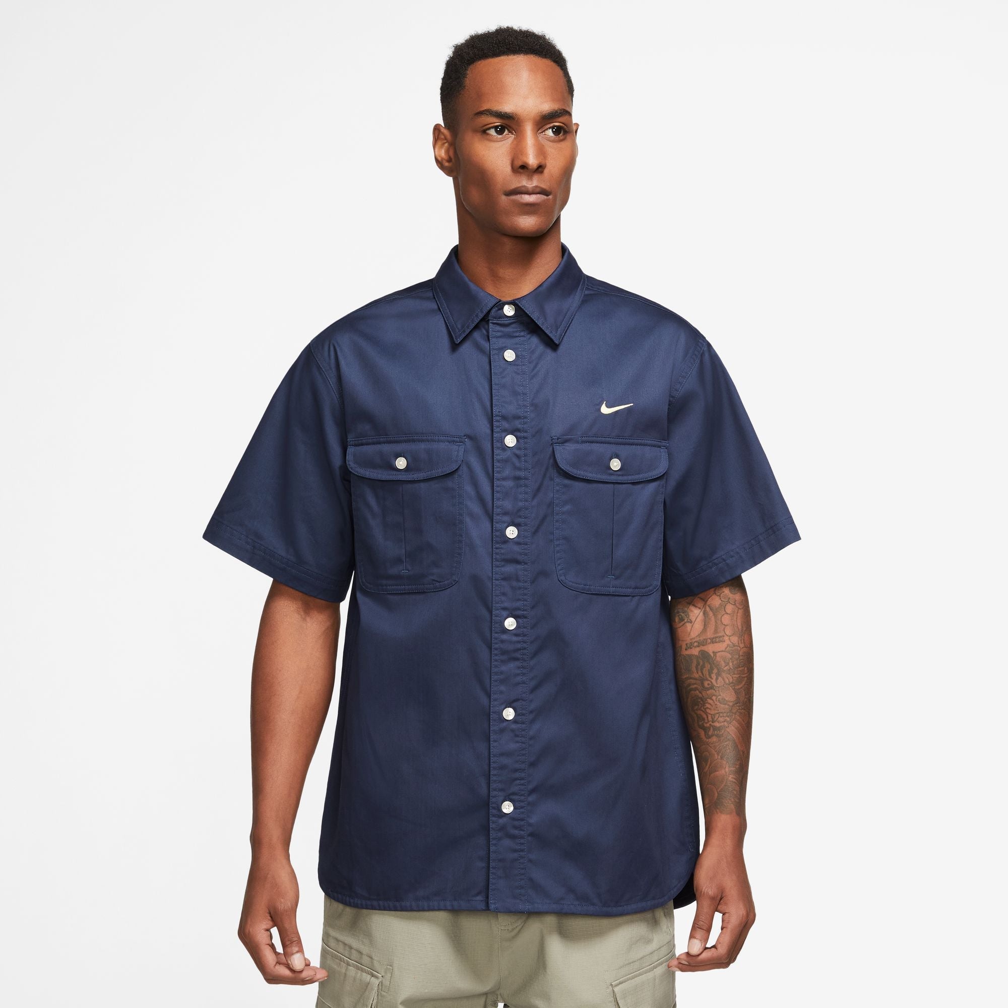 NIKE SB SHORT-SLEEVE WOVEN SKATE BUTTON UP MIDNIGHT NAVY/COCONUT MILK ...