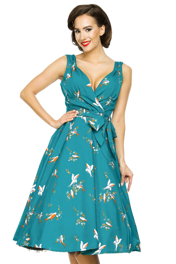 Retro Vintage 1950's Bird Print Rockabilly Dress in Teal - Pack of 10 – The  Fashion Warehouse