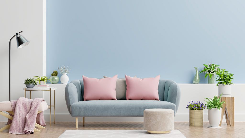 Blush Pink cushion covers on sofa